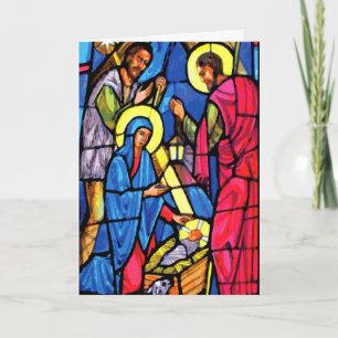 Nativity Zoom Stained Glass Christmas Holiday Card