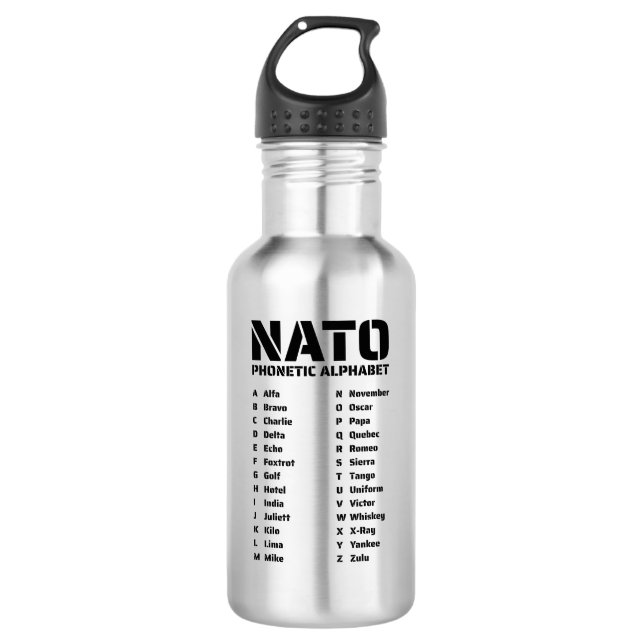 NATO Phonetic Alphabet Code Stainless Steel Water Bottle (Front)