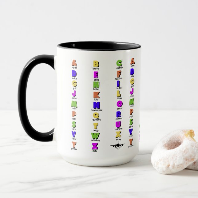 NATO Phonetic Alphabet, Colorful Mug (With Donut)