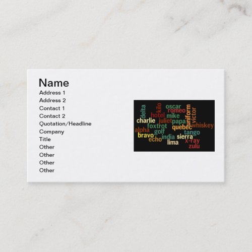 NATO Phonetic Alphabet Dark Background Business Card