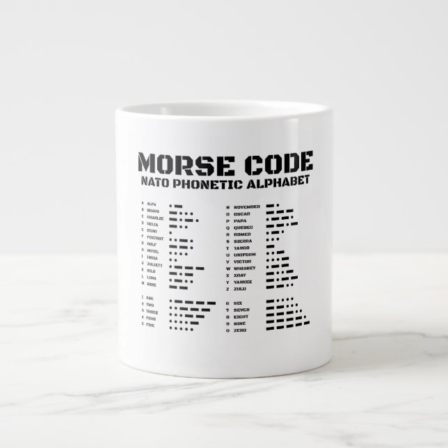 NATO Phonetic Alphabet, Morse Code, Aviation Giant Coffee Mug (Front)