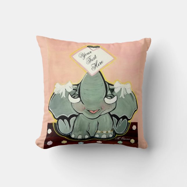 Natosha, The Baby Elephant Speller Throw Pillow (Front)