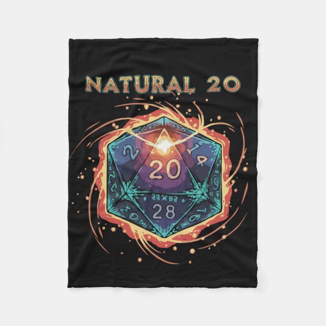 Natural 20 Flaming D20 Dice | Epic D&D Critical   Fleece Blanket (Front)
