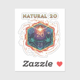 Natural 20 Flaming D20 Dice   Epic D&D Critical   Sticker