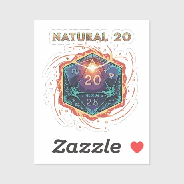 Natural 20 Flaming D20 Dice | Epic D&D Critical   Sticker (Sheet)
