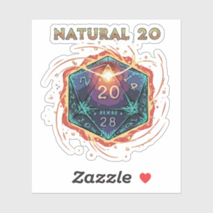 Natural 20 Flaming D20 Dice Epic D&D Critical Sticker
