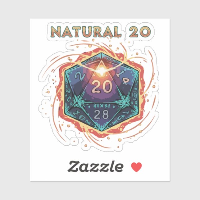 Natural 20 Flaming D20 Dice | Epic D&D Critical  Sticker (Sheet)