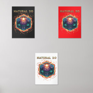 Natural 20 Flaming D20 Dice   Epic D&D Critical  Wall Art Sets
