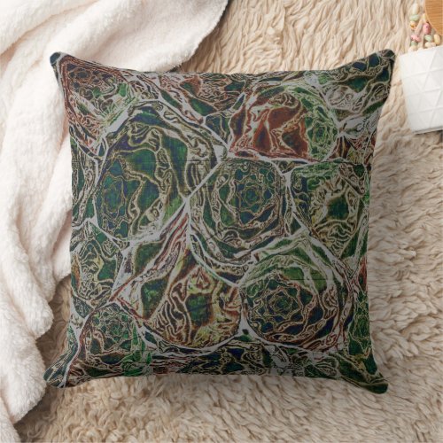 Natural Abstract Marbled Rosette Muted Green Brown Throw Pillow