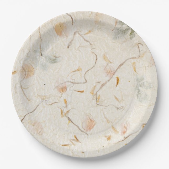 Natural and botanical kraft paper background party plates (Front)