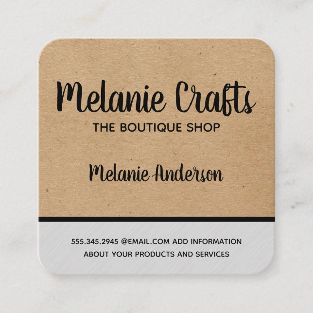 Natural | Arts and Crafts / Gray Texture Trim Square Business Card (Front)