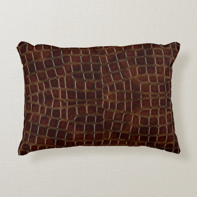 Natural background of lacquered brown crocodile le accent pillow (Front)