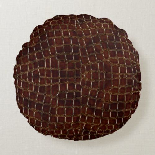Natural background of lacquered brown crocodile le round pillow