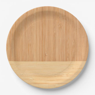 Natural Bamboo Border Wood Grain Look Paper Plates