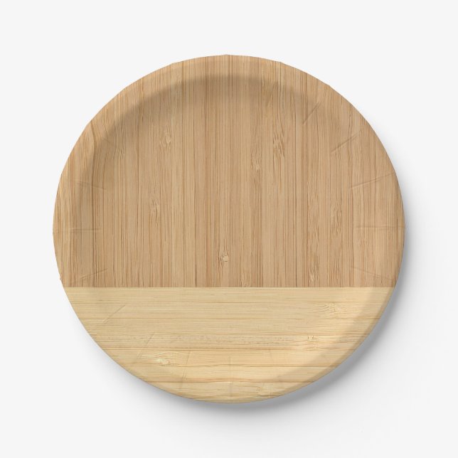 Natural Bamboo Border Wood Grain Look Paper Plates (Front)