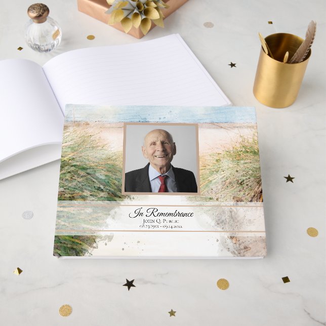 Natural Beach Celebration of Life Funeral Guest Book (Front Open)