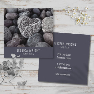 Natural Beach Pebble Heart Square Business Card