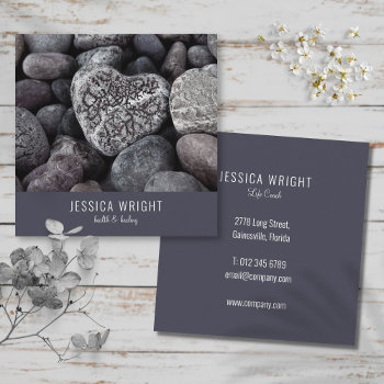 Natural Beach Pebble Heart Square Business Card by artofbusiness at Zazzle