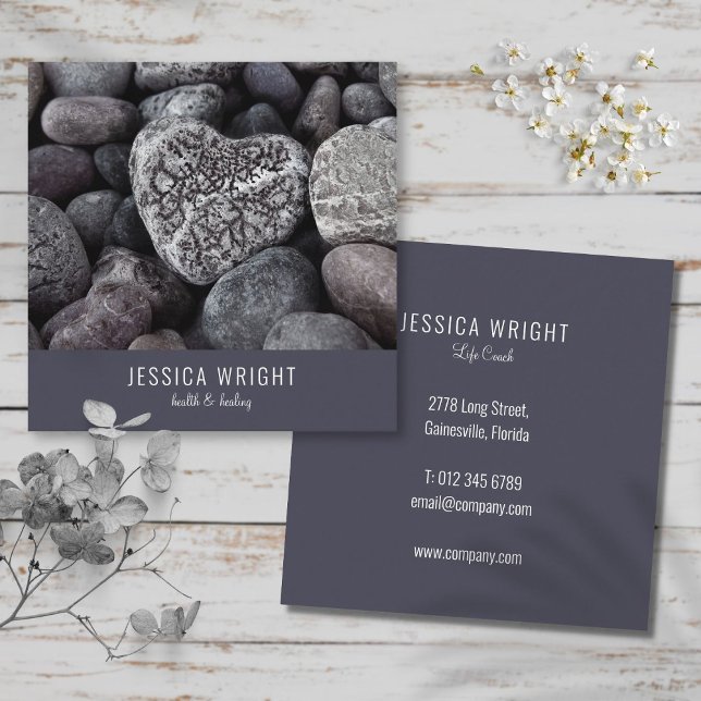 Natural Beach Pebble Heart Square Business Card (Natural Beach Pebble Heart Square Business Card)