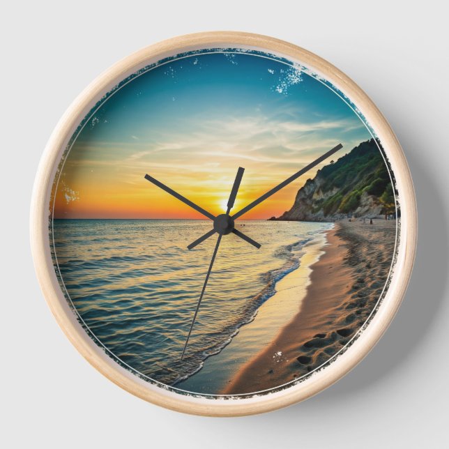 Natural beach scene with Italian sunset colour  Clock (Front)