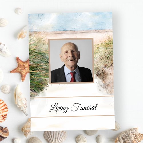 Natural Beach Watercolor Living Funeral Party Invitation