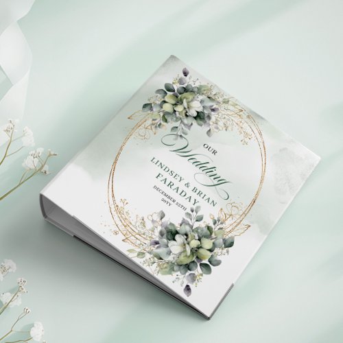 Natural Beauty Dusty Green Botanical Wedding Album 3 Ring Binder