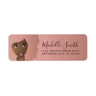 Natural Beauty, Pink Afro Pink, Brown Background Label