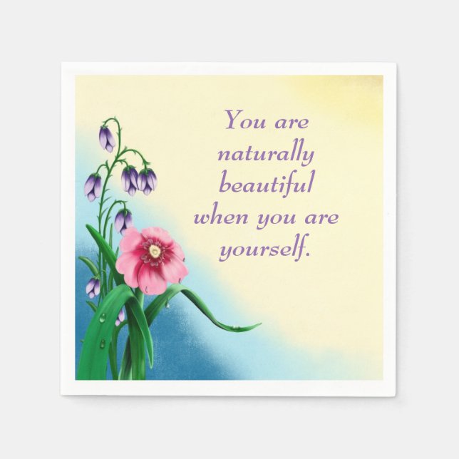 Natural Beauty Quote with Pink & Purple Flowers Napkins (Front)