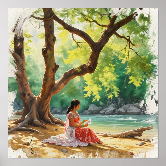 Natural beauty woman on river bang foil prints (Front)