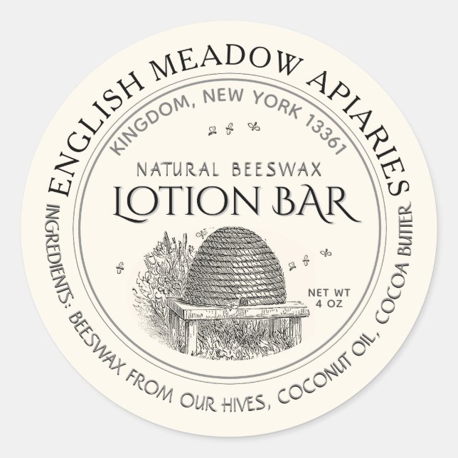 Natural Beeswax Custom Lotion Bar Label Ivory (Front)