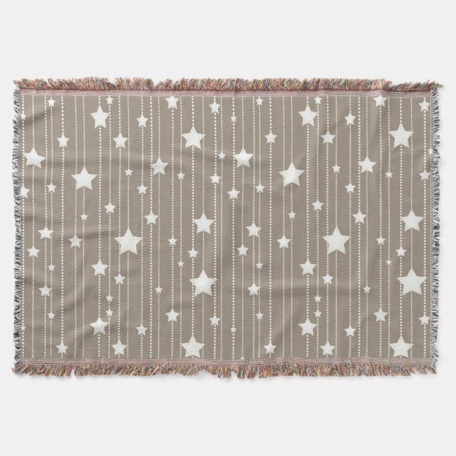 Natural beige and white stars garland throw blanket (Front)