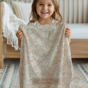 Natural Beige Boho Floral Custom Name Baby Blanket