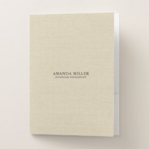 Natural Beige Linen Fabric With Gray Typography 3 Pocket Folder