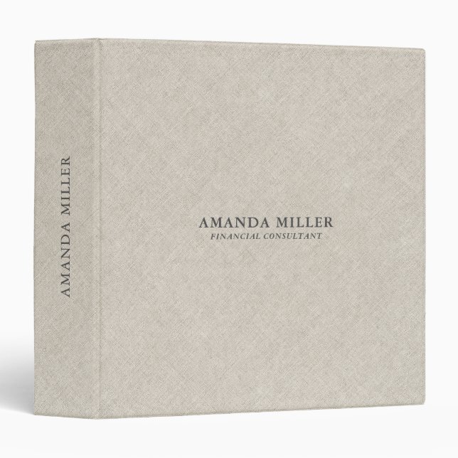 Natural Beige Linen Texture With Gray Typography 3 Ring Binder (Front/Spine)