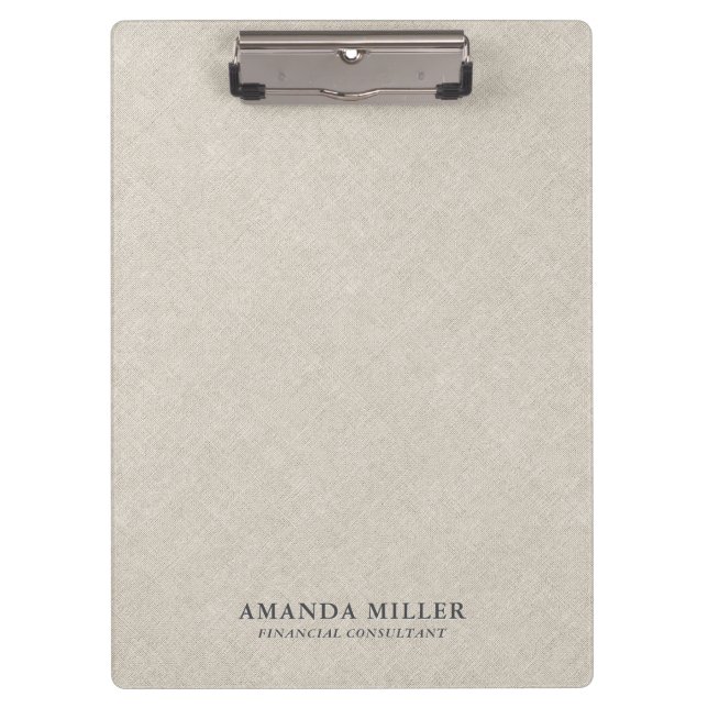 Natural Beige Linen Texture With Gray Typography Clipboard (Front)