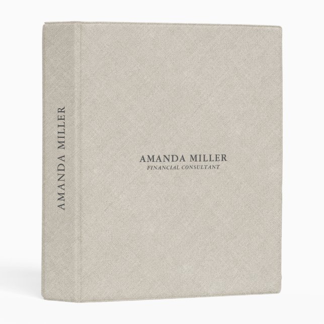 Natural Beige Linen Texture With Gray Typography Mini Binder (Front/Spine)