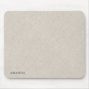 Natural Beige Linen Texture With Gray Typography Mouse Pad