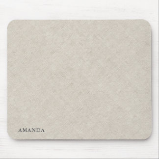 Natural Beige Linen Texture With Gray Typography Mouse Pad