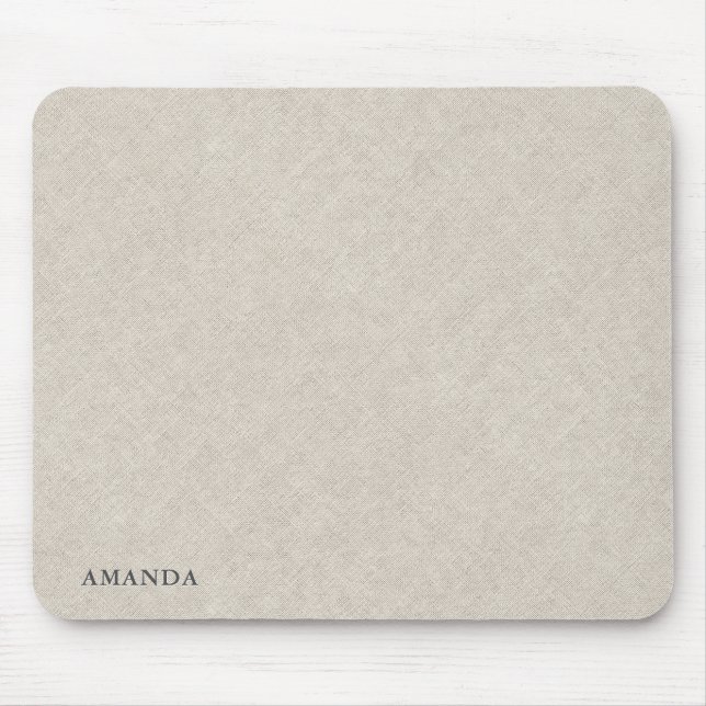 Natural Beige Linen Texture With Gray Typography Mouse Pad (Front)