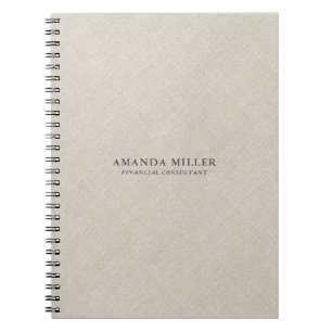 Natural Beige Linen Texture With Gray Typography Notebook