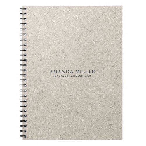 Natural Beige Linen Texture With Gray Typography Notebook