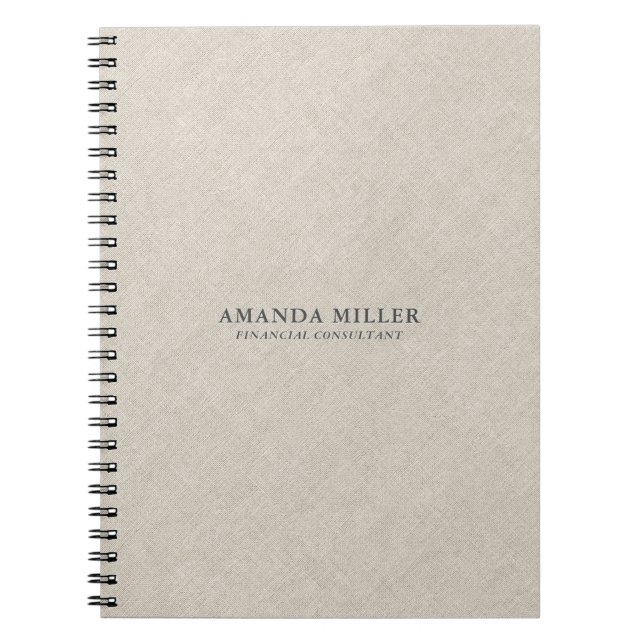 Natural Beige Linen Texture With Gray Typography Notebook (Front)