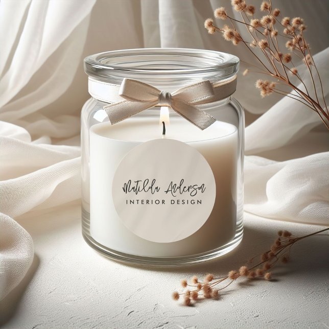 Natural beige modern minimal elegant script  classic round sticker (Creator Uploaded)