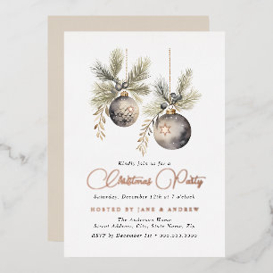 Natural Beige Rose gold Christmas Baubles Foil Invitation