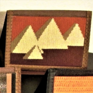 Natural Beige Rust Pyramids Artisan Crochet Print Tri-fold Wallet