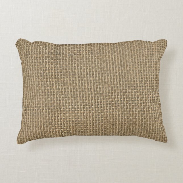Natural Beige Tan Jute Burlap-Rustic Cabin Wedding Accent Pillow (Front)