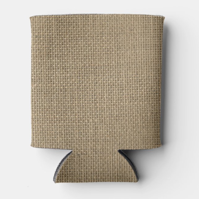 Natural Beige Tan Jute Burlap-Rustic Cabin Wedding Can Cooler (Front)