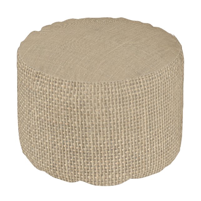 Natural Beige Tan Jute Burlap-Rustic Cabin Wedding Pouf (Angled Back)