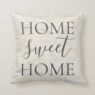 Natural Birch Home Sweet Home Rustic Gray Script Throw Pillow