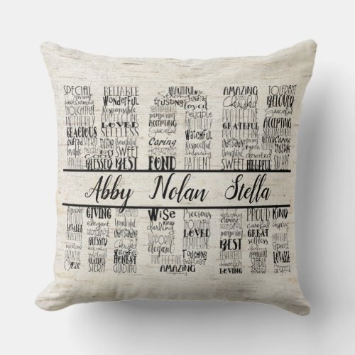 Natural Birch Mom Typography Throw Pillow